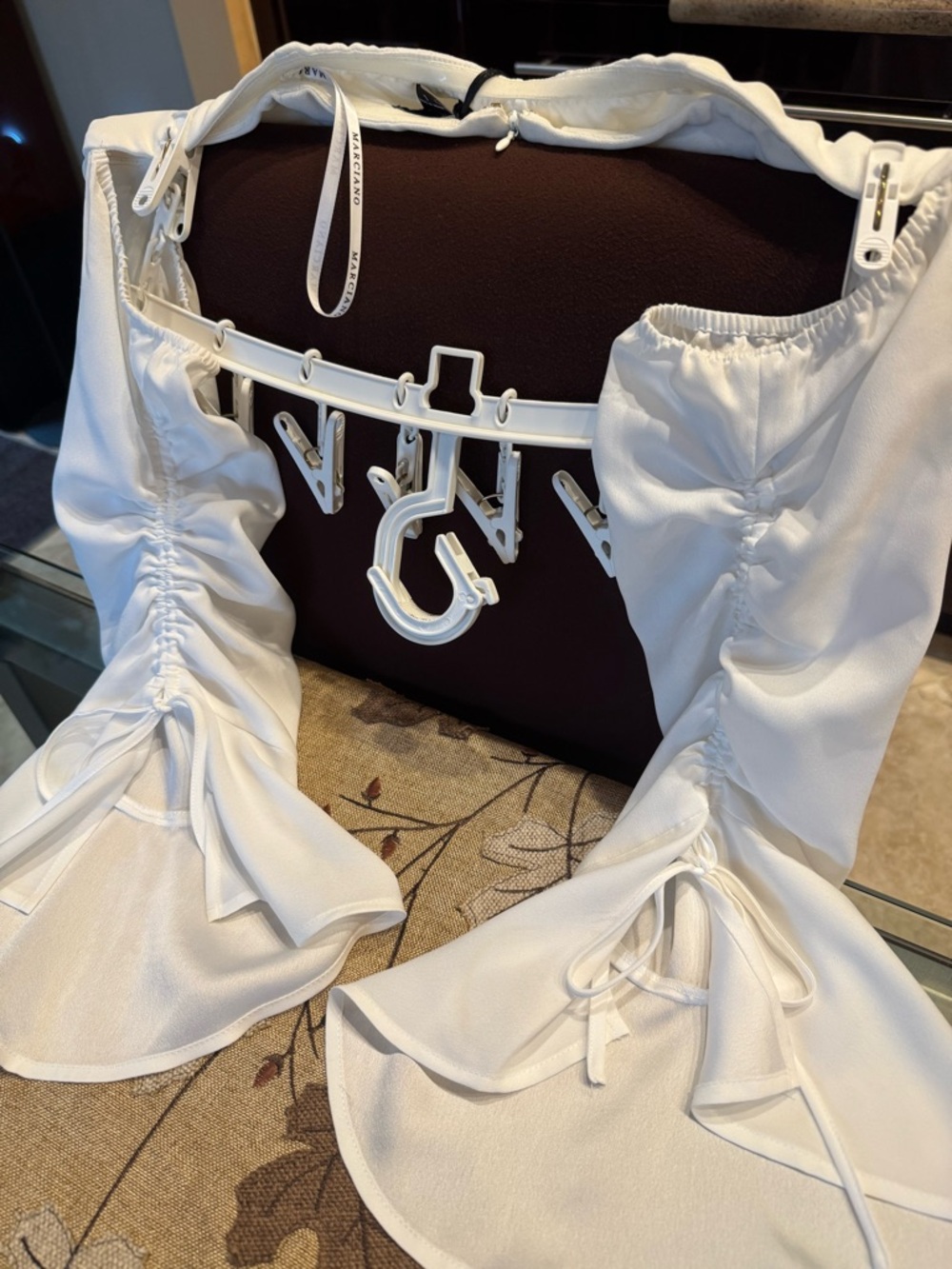 White Ruched Crop dress with Tie Details